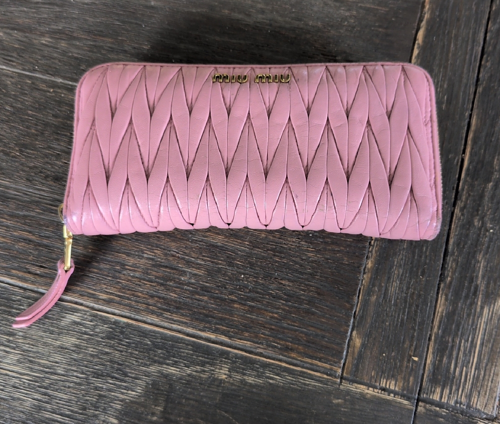 Miu Miu Pink Braided Leather Wallet